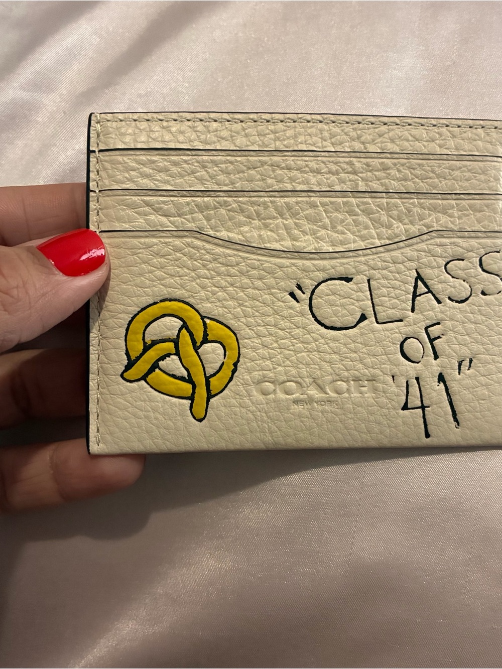 Coach Chalk Leather Card Case with Yellow Pretzel NY - Picture 2 of 7